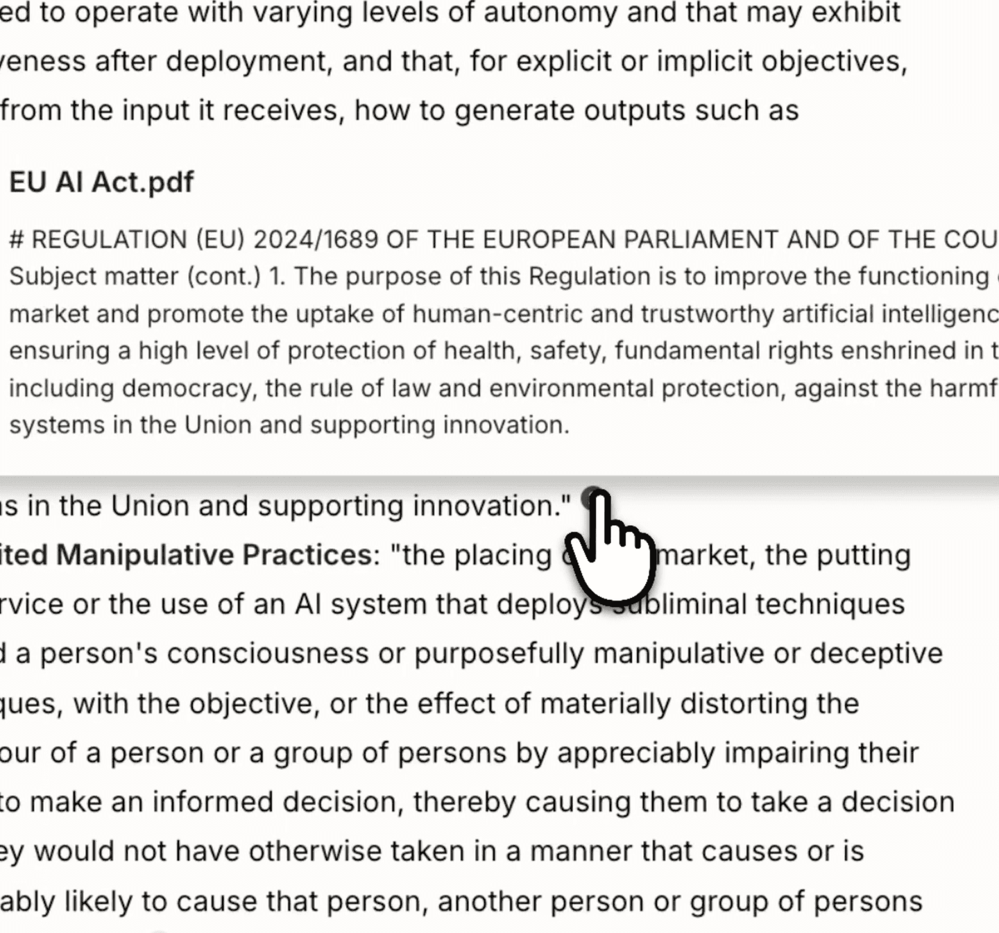 GC AI Exact Quote showing a character-level citation matched to the source document
