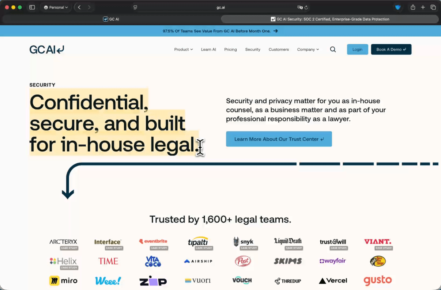 The GC AI security page, trusted by 2100+ legal teams